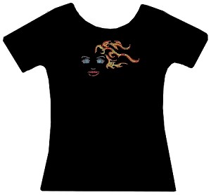 Black tee, colored crystals 