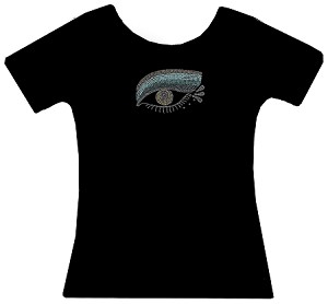 Black tee, colored crystals 