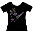 Black tee, colored crystals 