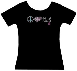 Black tee, colored crystals 