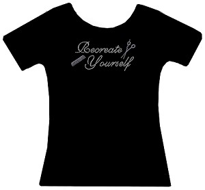 Black tee, clear crystals 