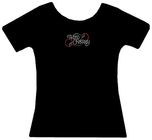 Black Tee with clear, red and green  crystals  